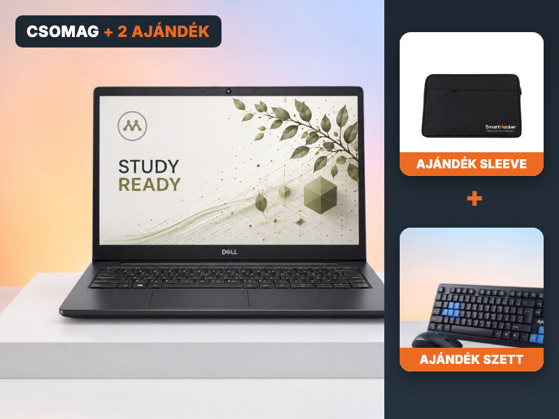 Csomag: laptop, ajándék fekete sleeve és billentyűzet-egér szett