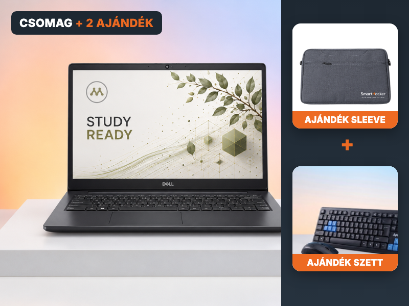 Csomag: laptop, ajándék szürke sleeve és billentyűzet-egér szett