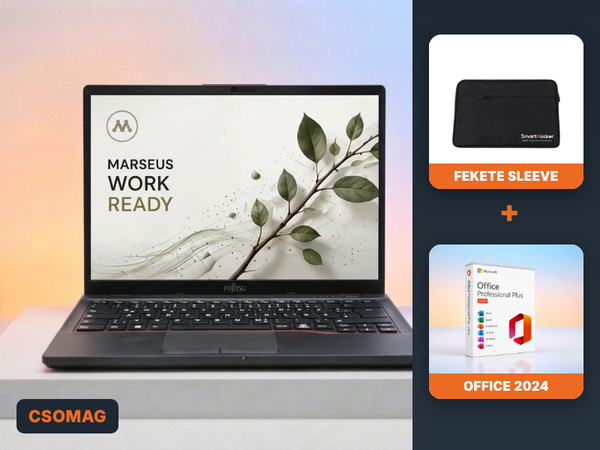 Csomag: laptop, fekete sleeve és Office 2024