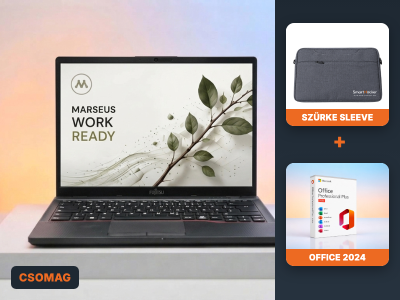 Csomag: laptop, szürke sleeve és Office 2024
