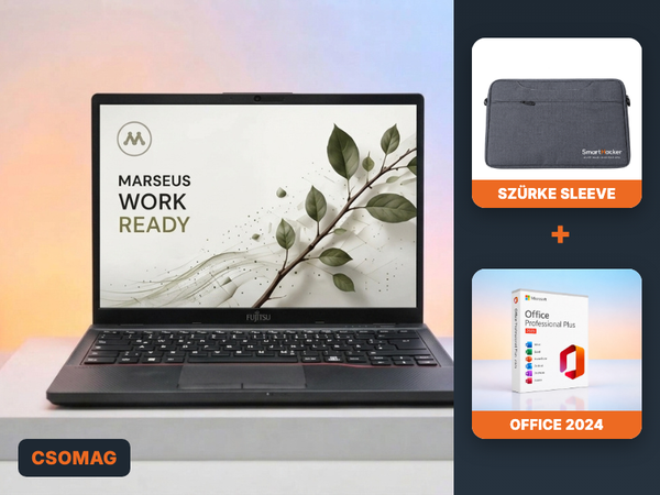 Csomag: laptop, szürke sleeve és Office 2024