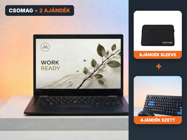Csomag: laptop, ajándék fekete sleeve és billentyűzet-egér szett