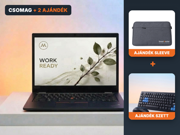 Csomag: laptop, ajándék szürke sleeve és billentyűzet-egér szett